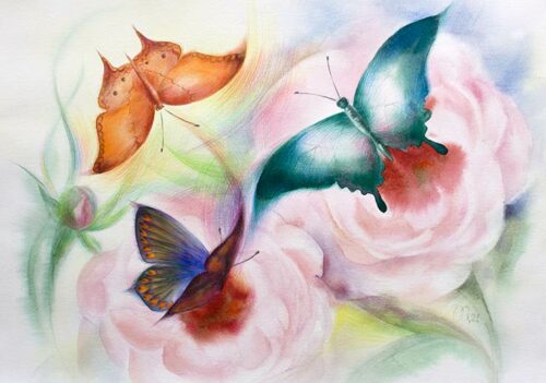 Butterflies and Peonies - Natalia Galnbek