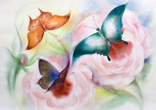Butterflies and Peonies - Natalia Galnbek