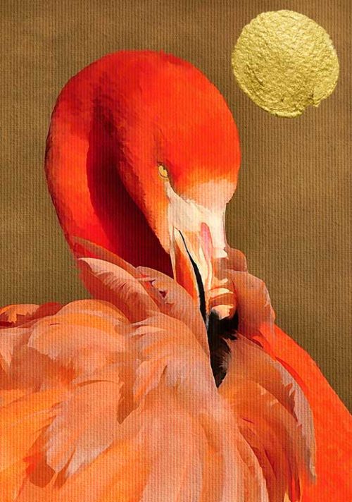 Flamingo with Golden Sun - Kubistika